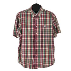 Chaps Short Sleeve Button Down Plaid Shirt Men's XL 100% Cotton Casual Outdoor